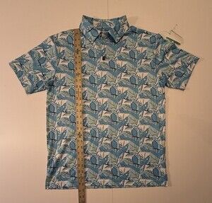 Nicklaus Golf Polo Shirt Men's S Blue White Bird Pattern Eco Short Sleeve SKU195